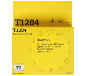 T2 C13T12844010 Картридж (IC-ET1284) для EPSON Stylus S22/SX125/SX130/SX420W/Office BX305F желтый с чипом - фото №1
