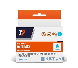 T2 C13T048240 (IC-ET0482) Картридж для Epson Stylus Photo R200/R300/RX500/RX600, голубой, с чипом - фото №1
