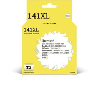 T2 CB338HE Картридж (IC-H338) №141XL для HP Deskjet D4263/D5360/OfficejetJ5783/J6413/Photosmart C4273, цветной, 580 стр.